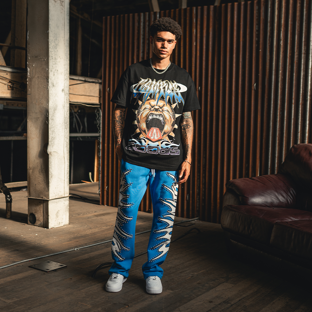 Misfit Studded Terry Flare Sweatpants (Blue)
